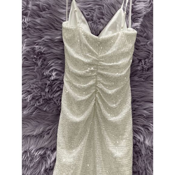 Eliza J Women's Sequin Ruched Sheath Dress - Pearl 4 - Picture 3 of 11